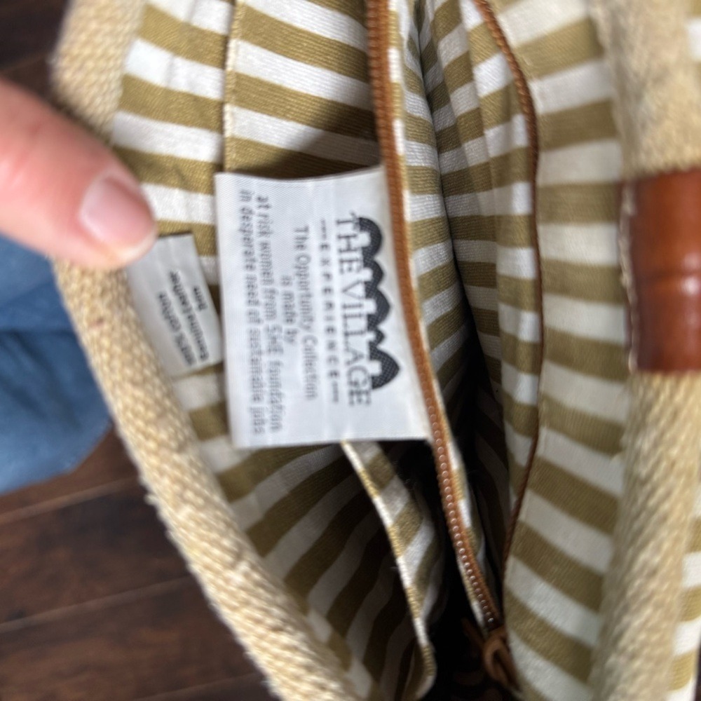 The Village Experience Tan Cotton Canvas Leather Trim Crossbody Bag - Picture 7 of 10